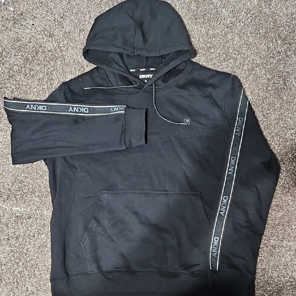 DKNY Men's Black Hoodie with Logo Accents